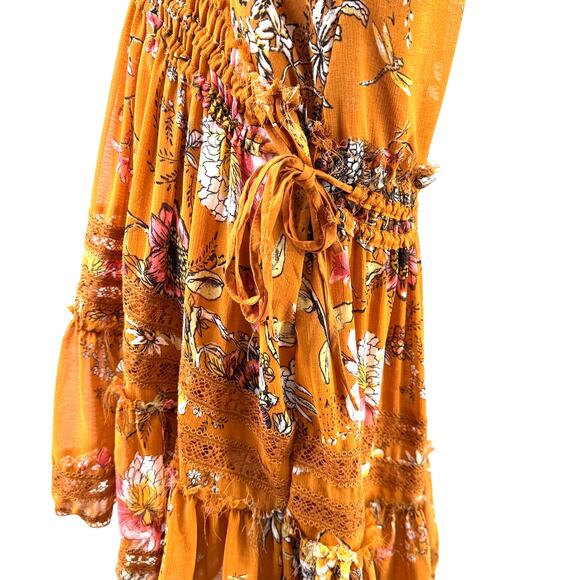 Free People Cherry Blossom Plunge Long Sleeve Mini Dress Size Medium - Picture 7 of 10